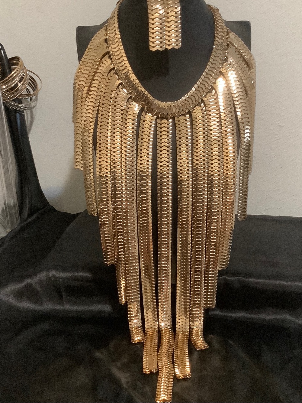 Gold Statement Fringe Bib Necklace - Women Jewelry